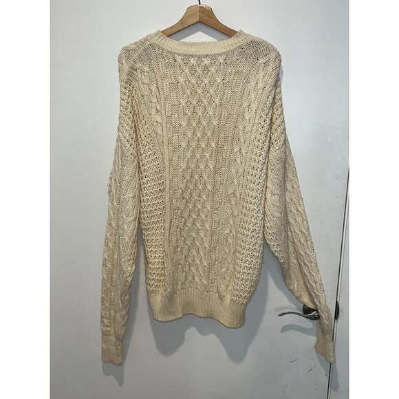 Vintage Cable Knit Oversized Sweater By Structure XL Cream Ramie & Cotton - Picture 4 of 7